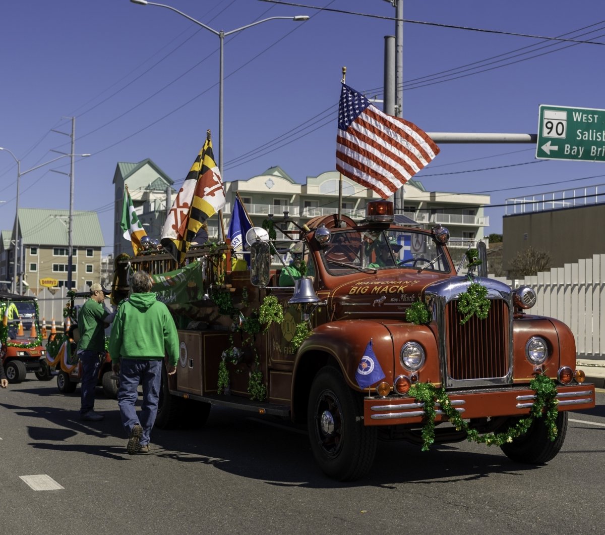 Vintage fire truck in the St. Patrick's Day parade